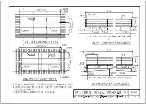 11cj33MCW1、2型橫向、縱向通風(fēng)天窗基座安裝圖
